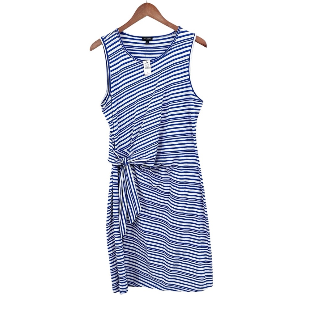 New TALBOTS Tank Dress Sleeveless Striped Side Tie Cotton Blue